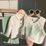 3-Piece Baby Boy Argyle Vest Outfit Set